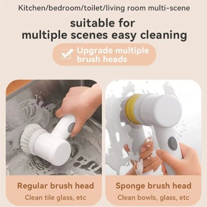 5 in1 Rechargeable Magic Brush 360 Degree Rotate with 3 Replaceable Multipurpose Brush | Heads Kitchen Dishwashing Sponge Electric Cleaning BrushLow